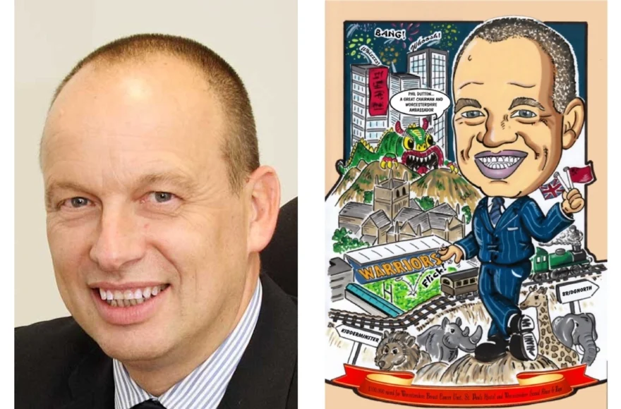 A photo alongside Jules’s colourful acrylic ink caricature