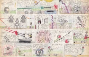 A colourful comic strip drawn by Jules at school
