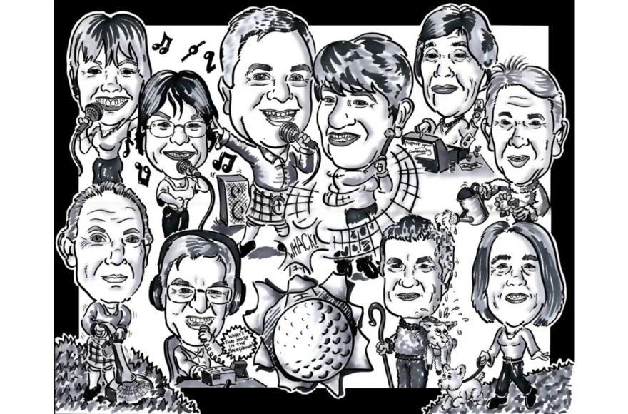 Jules’s large group caricature featuring friends, family or colleagues